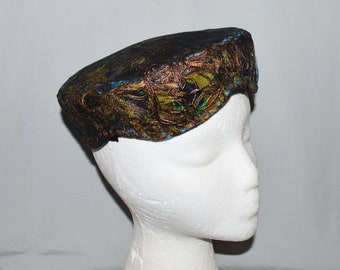 Vintage Pillbox Hat or Cocktail Hat - Lo-Me, 1960s, Blue Hat with Peacock Feathers