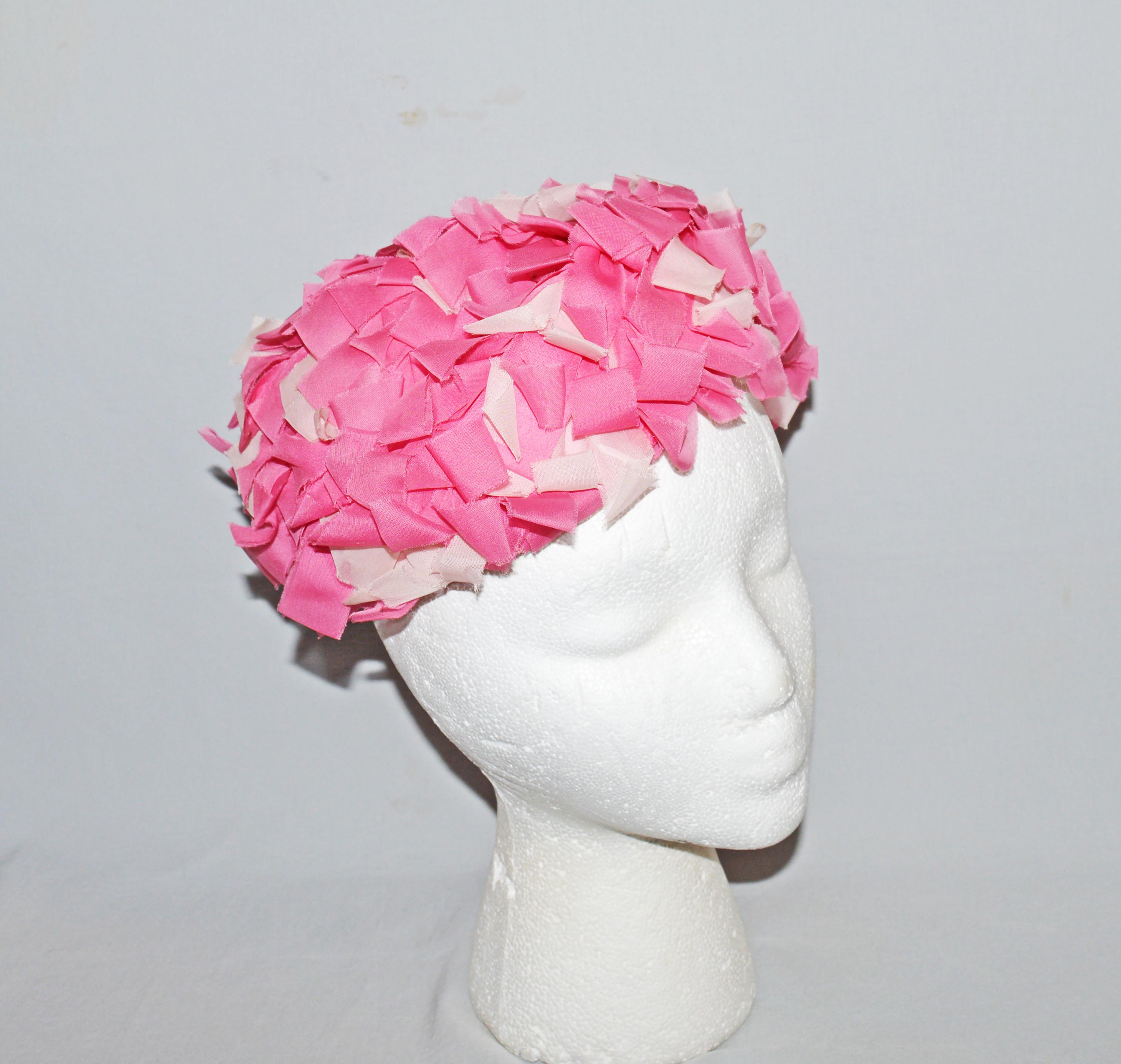 Vintage 1960’s The Hat Box Pink Tapestry Pillbox Hat Angeline Alice Millinery | Pink vintage straw pillbox hat  main image 4