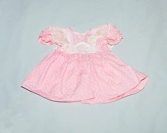 Vintage Baby or Doll Dress - Pink with White Pinaforte and Trim, Handmade