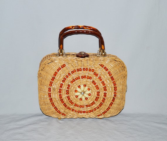 Vintage Wicker and Lucite Handbag - Natural Wicker