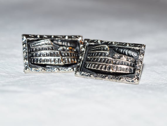 Vintage Cuff Links - Silver Tone Antiqued Metal, … - image 1