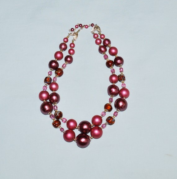 Vintage Necklace - Double-Strand Beaded Choker, 19