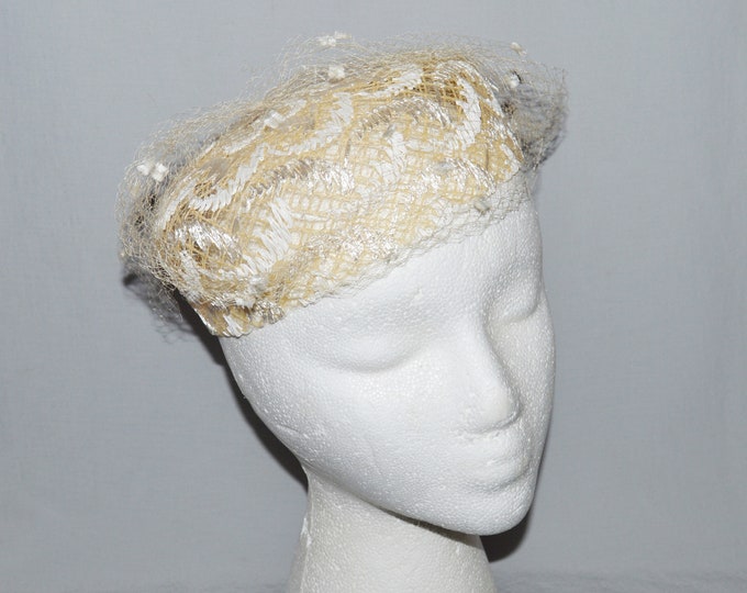 Vintage Pillbox Hat Cream Mesh With White Lace Overlay and Etsy