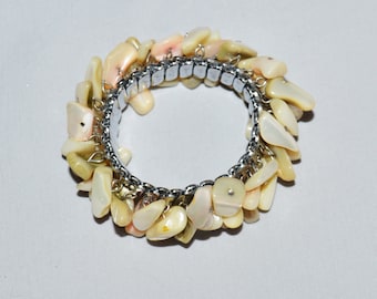 Vintage Bracelet - 1960s Cha-Cha Bracelet, Expansion Bracelet, Mother of Pearl, Signed JFSK Japan