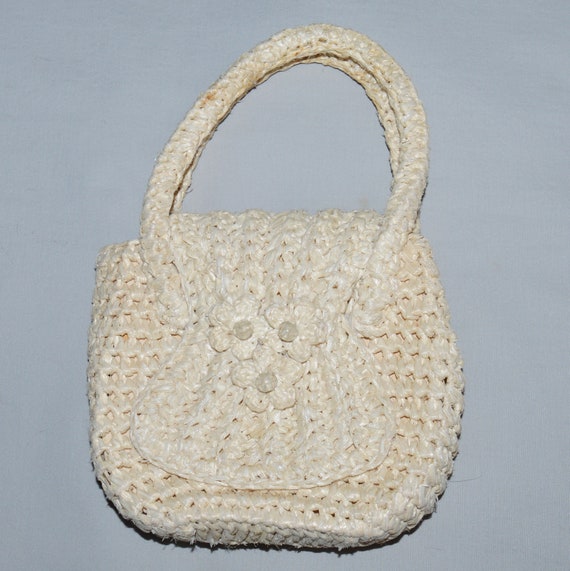 Vintage Handbag - 1970s, Cream Crochet Bag, Made … - image 2