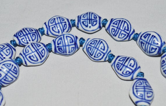 Vintage Necklace - Chinese Porcelain Beads, Blue … - image 6