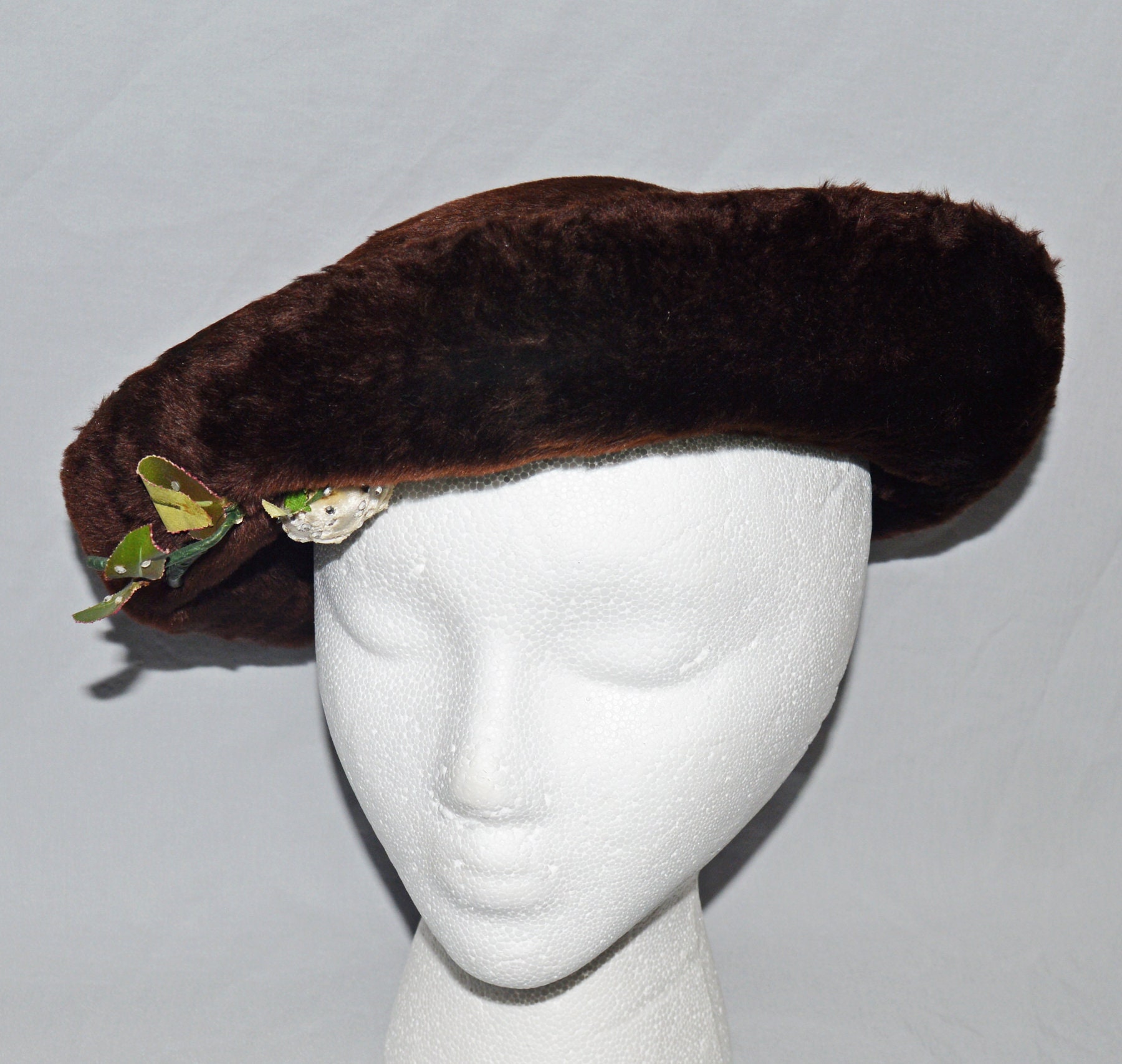 Vintage Hat - G. Howard Hodge, 1950s, Dark Brown Fur, Wide  display picture 1