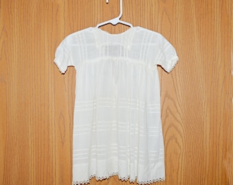 Antique Baby or Girl's Dress - White Cotton with Crochet Trim, 1910s, Doll Dress