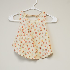 Vintage Child&#39;s Apron or Smock - Cotton, Flower Basket and Women Print, 1950s