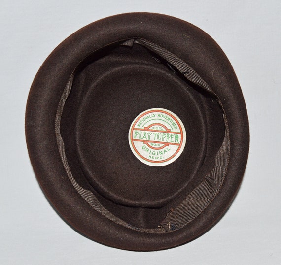 Vintage Hat - Dark Brown Wool Boater-Style Hat, 1… - image 7