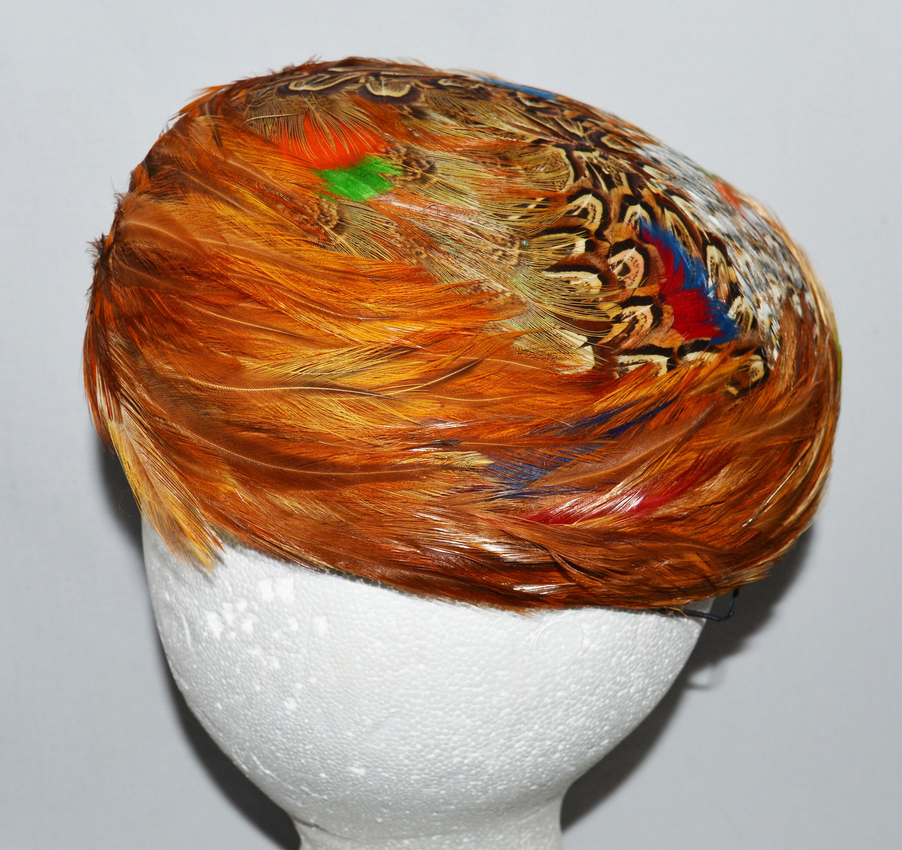 Womens Vintage Christine Original 1950s Feather Hat Netting Union Tag Feather Pillbox Green Vintage Hats for Women for sale | eBay main image 3
