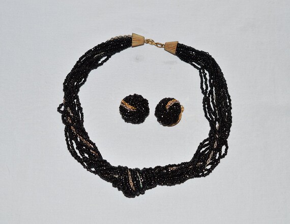 Vintage Jonne Necklace and Earrings Set- Black Be… - image 1