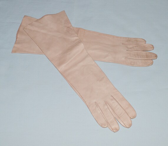 Vintage Gloves - 1960s, Dark Tan Elbow-Length Kid… - image 2