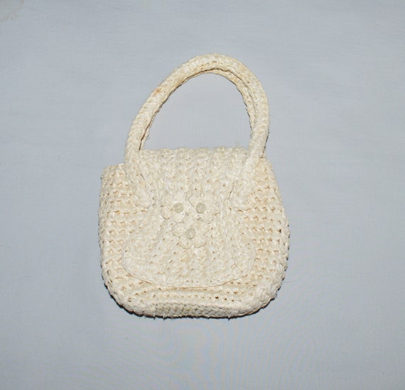 Vintage Handbag - 1970s, Cream Crochet Bag, Made … - image 1