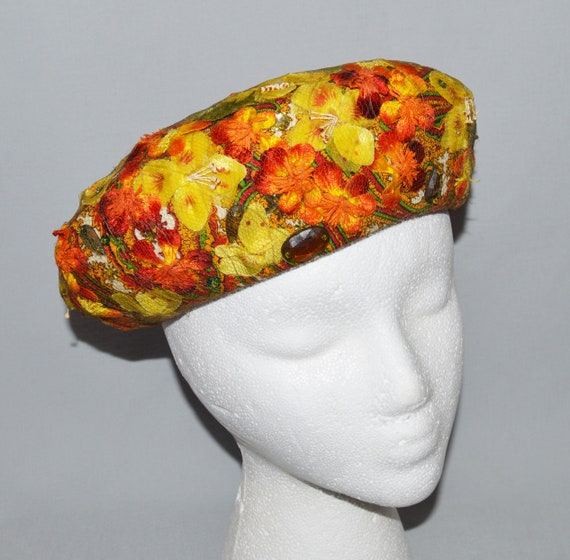 Vintage Hat - Leslie James, 1960s, Yellow & Orang… - image 2