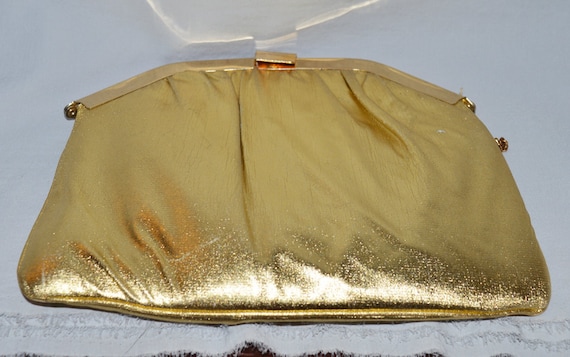 Vintage Evening Bag - Frame Purse, Gold Lame with… - image 3