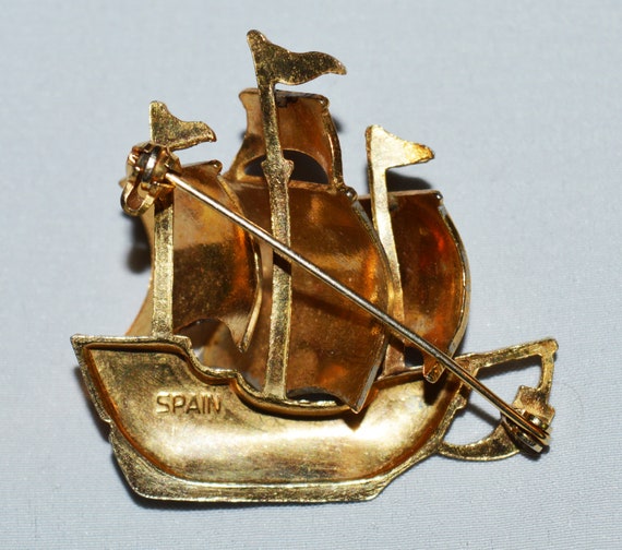 Vintage Brooch Spanish Galleon, Damascene Jewelry,… Gem