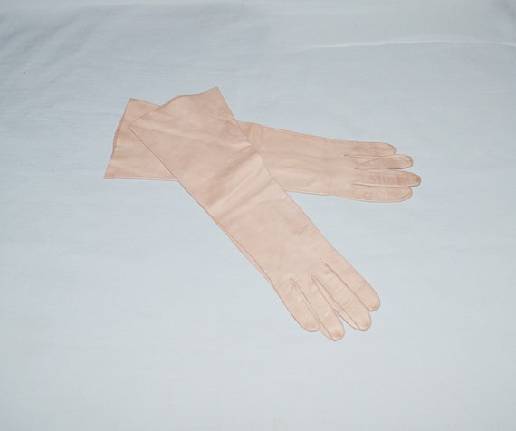 Vintage Gloves - 1960s, Dark Tan Elbow-Length Kid… - image 1