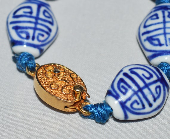 Vintage Necklace - Chinese Porcelain Beads, Blue … - image 4
