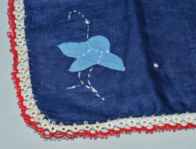 1950s and 1960s Lot of 5 White and Blue Linen and Cotton Crochet Edges Vintage Handkerchiefs
