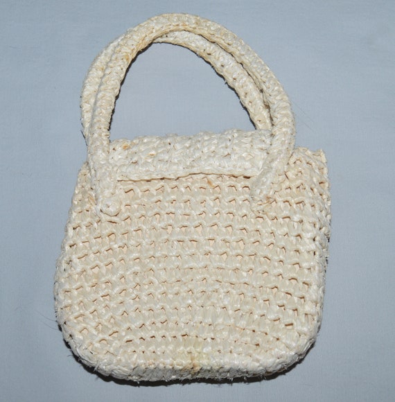 Vintage Handbag - 1970s, Cream Crochet Bag, Made … - image 3