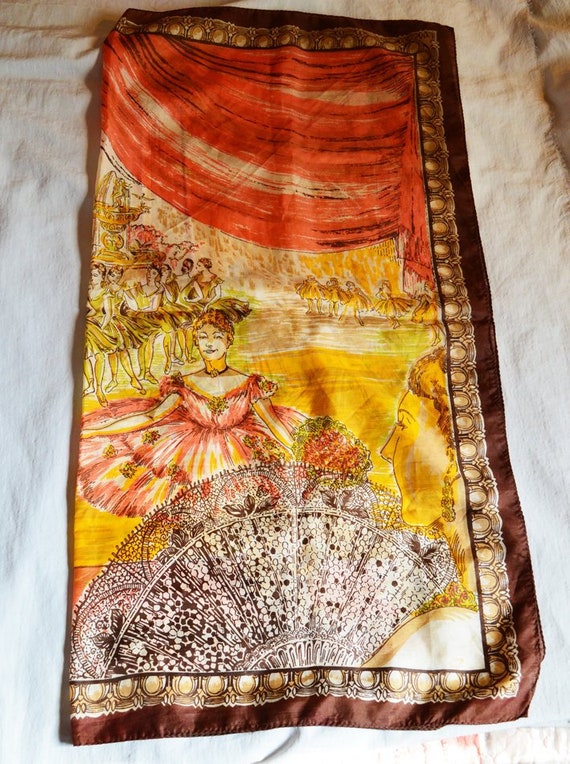Vintage Scarf - Silk or Silk Blend, Ballet Scene,