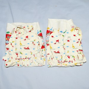 Vintage Child&#39;s Aprons - 1950s, Bib Aprons with Animal Print, Embroidered Names