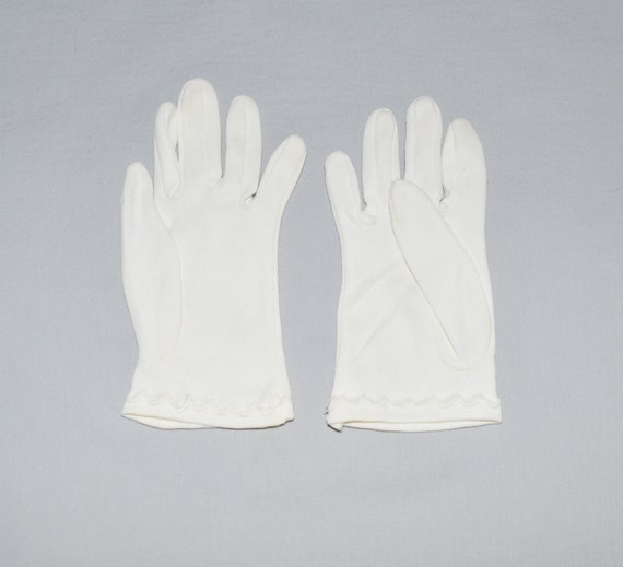 Vintage Child's Gloves - White Nylon or Cotton, S… - image 1