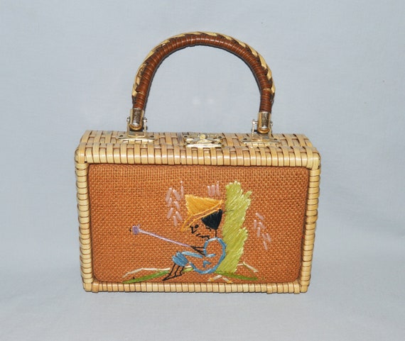Vintage Wicker Bag or Purse - 1950s, Small Wicker