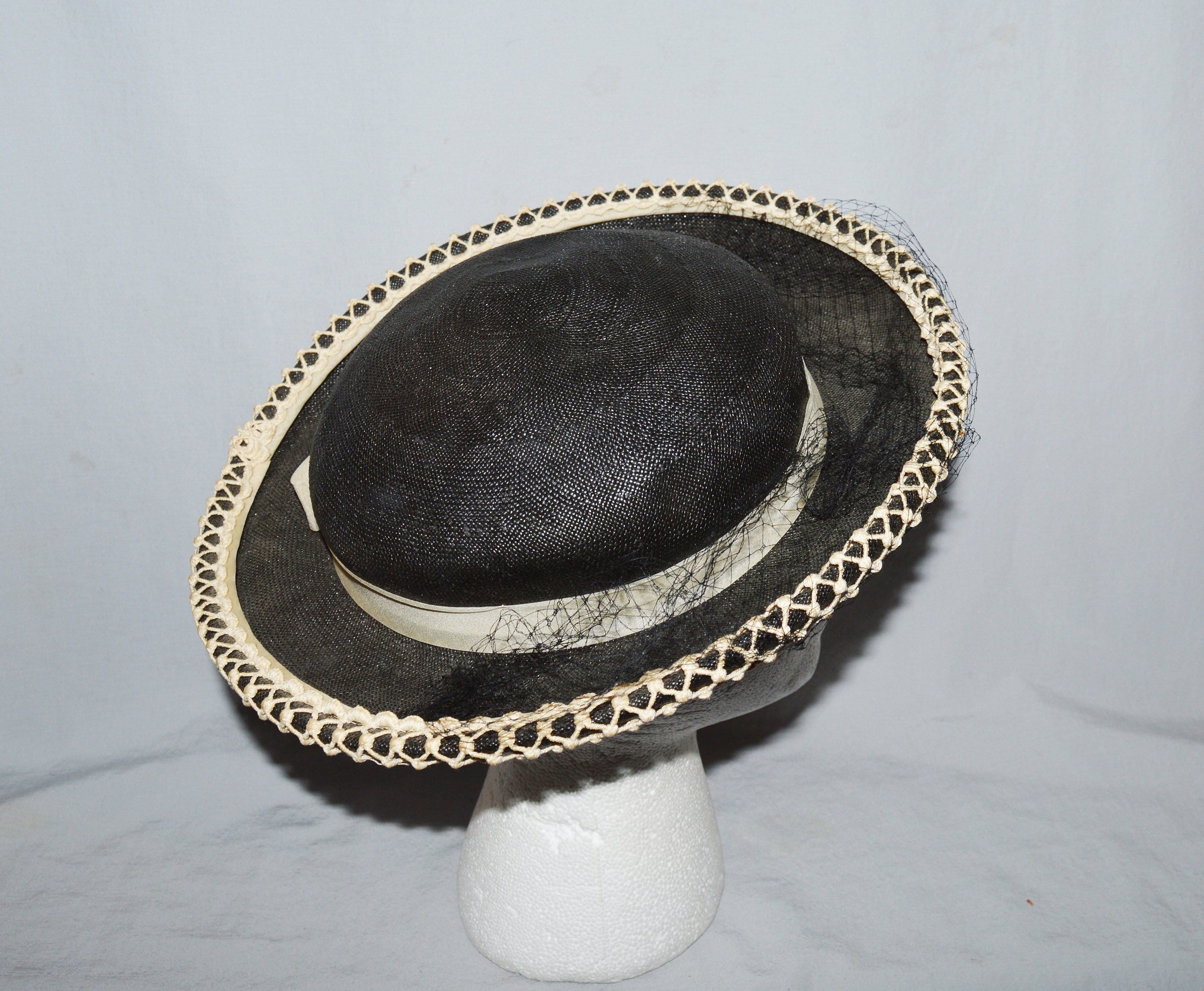 Cathay California Original Vintage Navy Blue Hat Cream Rhinestone Trim Lampshade FenchelShades.com Lampshade 5 main image 4