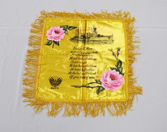 On Sale Vintage U.S. NAVY Souvenir SATIN Pillow Case 1940's 50's