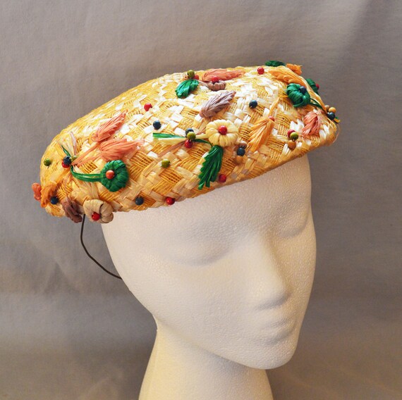 Vintage Ladies' Hat - Beachurst, Flat Straw Hat wi