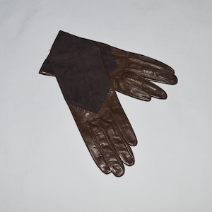 Vintage Ladies&#39; Gloves - Christian Dior, Dark Brown Leather with Suede Backs, Silk Lining, Size Small