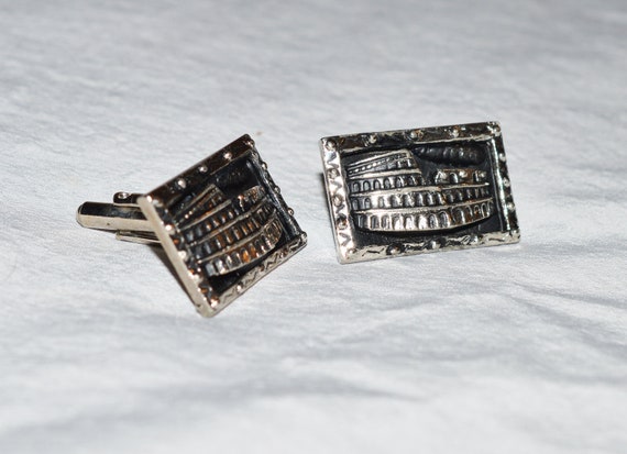 Vintage Cuff Links - Silver Tone Antiqued Metal, … - image 2