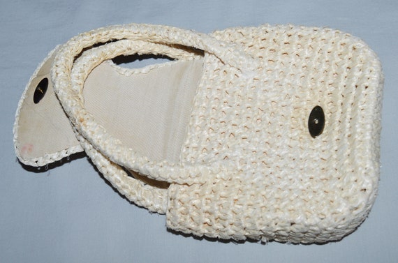 Vintage Handbag - 1970s, Cream Crochet Bag, Made … - image 5