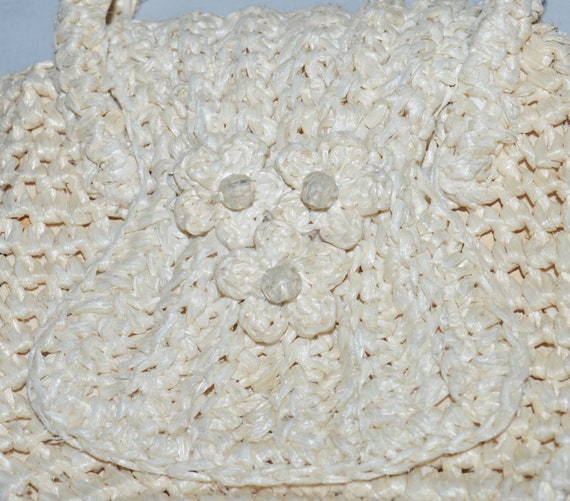 Vintage Handbag - 1970s, Cream Crochet Bag, Made … - image 4