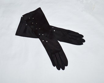 Vintage Gloves - Van Raalte, Elbow Length Black Gloves with Button Decorations, Evening Gloves, Size 6.5 - 7