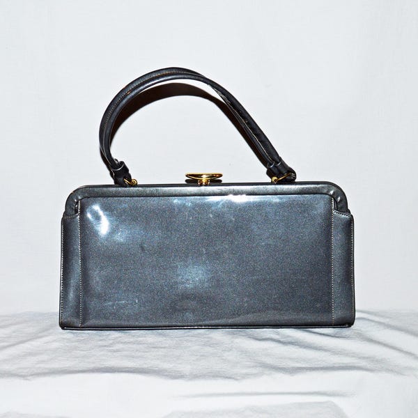 Sac à main vintage - Années 1960, vinyle gris foncé, Mam'Selle Original New York