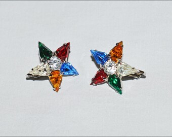 Vintage Earrings - Order of the Eastern Star, 1960s, Rhinestone Clips