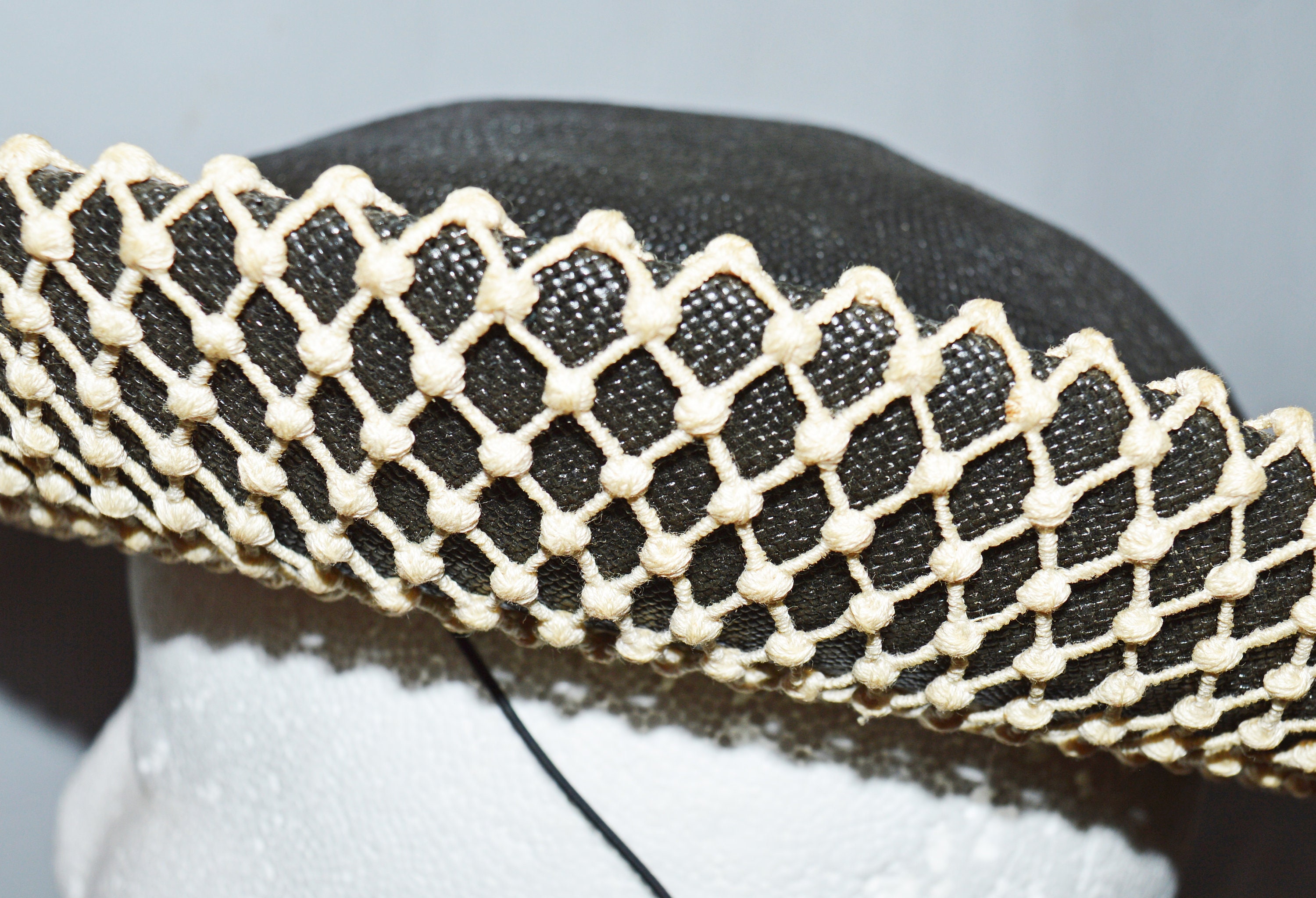 An Original Cathay of California, Vintage 1940s-1950s black/white hat Vintage 1940s / 1950s Style Conical Summer Hat With Bow  main image 3