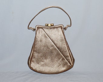 Vintage Handbag - Crown Lewis, Golden Tan Acetate with Burgundy Satin Lining, 1960s
