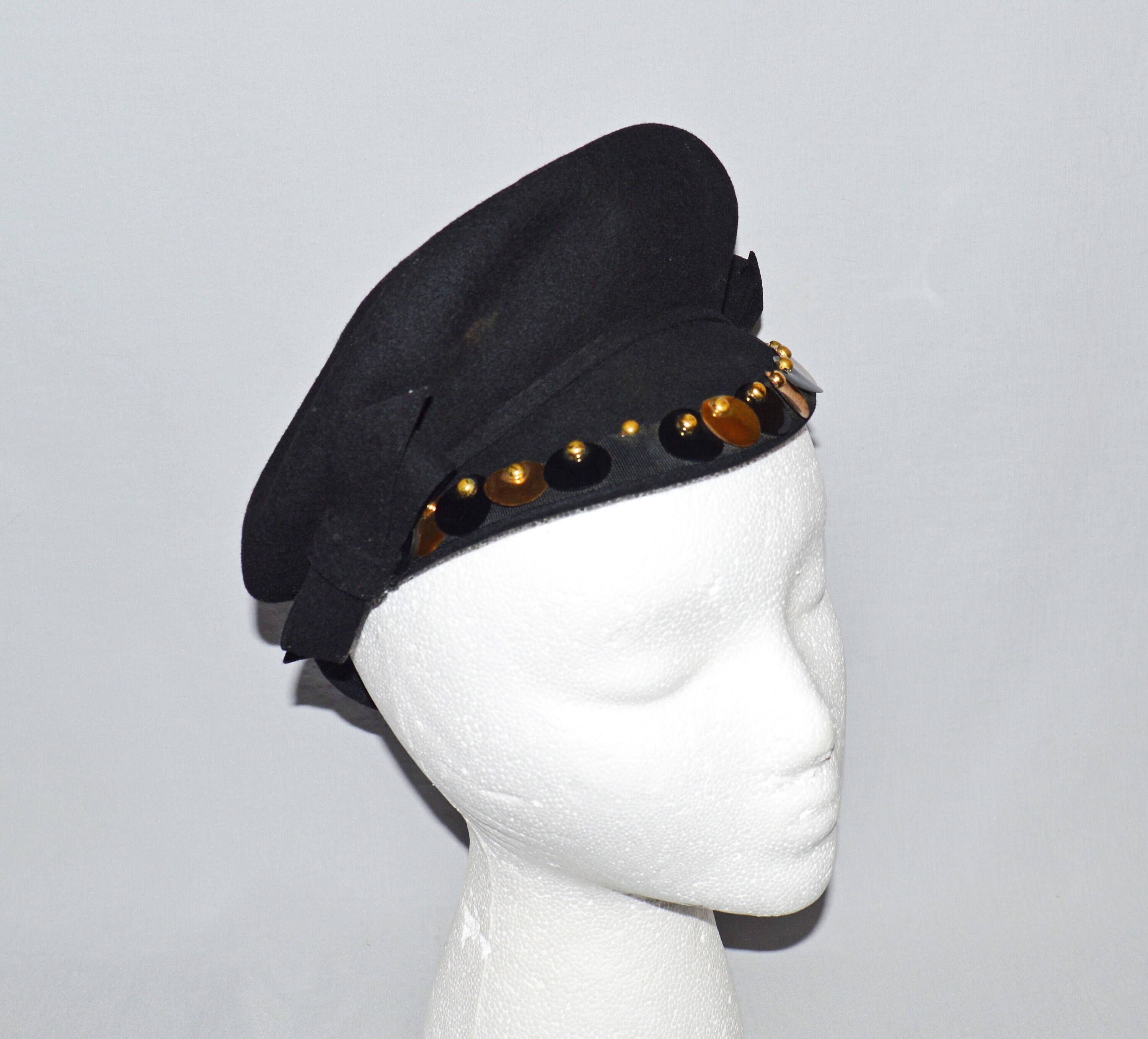 Hat Military Cap Style Black Wool Felt 