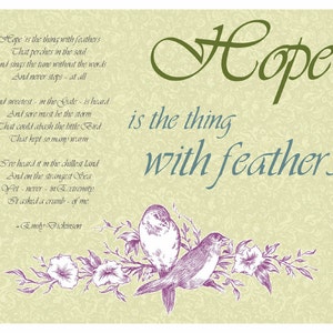 Hope Poem by Emily Dickinson Spring Print with birds, vintage look image 1