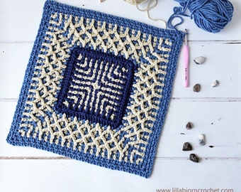 PATTERN - Sea Square - linen stitch and brioche crochet - pillow - afghan block