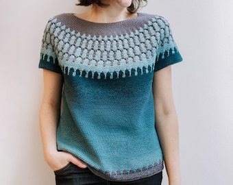 Pattern - HULDRA crochet sweater - round yoke, top down, seamless