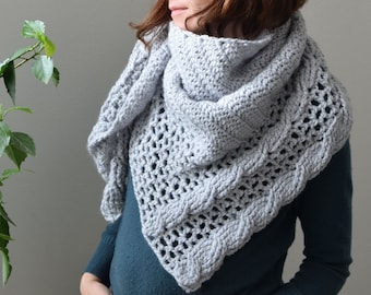 PATTERN - crochet Living Lagom chunky shawl - lace and cables - instant download - gift