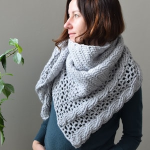 PATTERN - crochet Living Lagom chunky shawl - lace and cables - instant download - gift