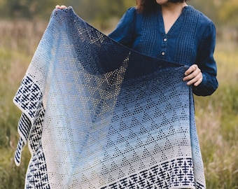 PATTERN - crochet shawl - Everblue shawl - mosaic crochet pattern - instant download