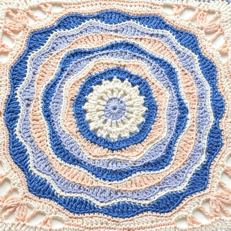 Crochet PATTERN Afghan 12 inches block square motif with mandala for blankets, afghans, pillow and stool covers image 3