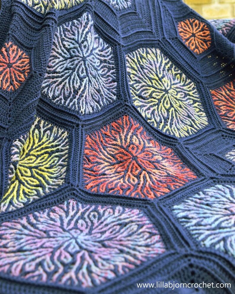 PATTERN Coral Story Blanket brioche crochet pattern hexagon motifs instant download Bild 5